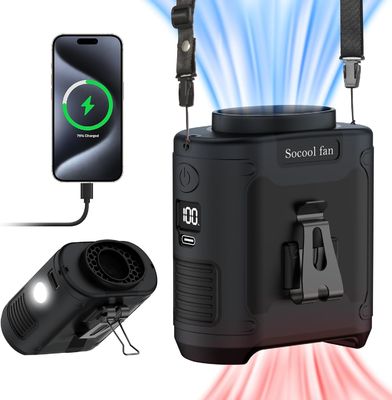 Socool Fan Waist Clip Camping Multifunctionele Draagbare Ventilator 10000MAh Met Sos Led Light